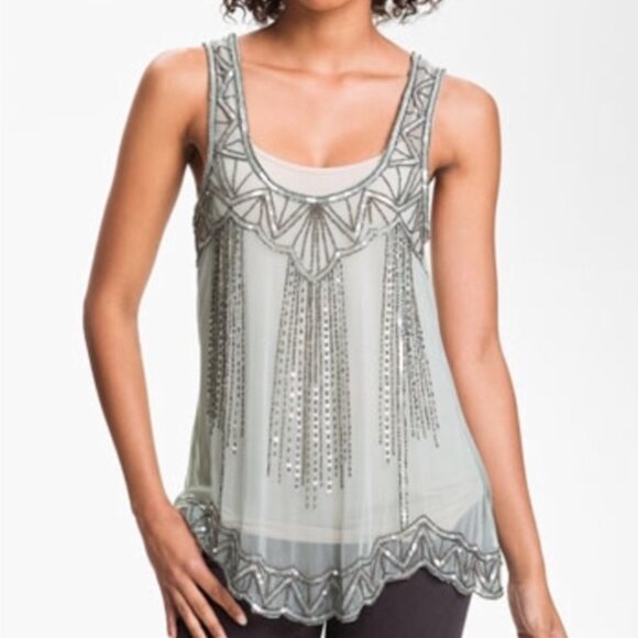 Willow & Clay Mint Green Sheer Mesh Beaded Tank Top S - Picture 1 of 5
